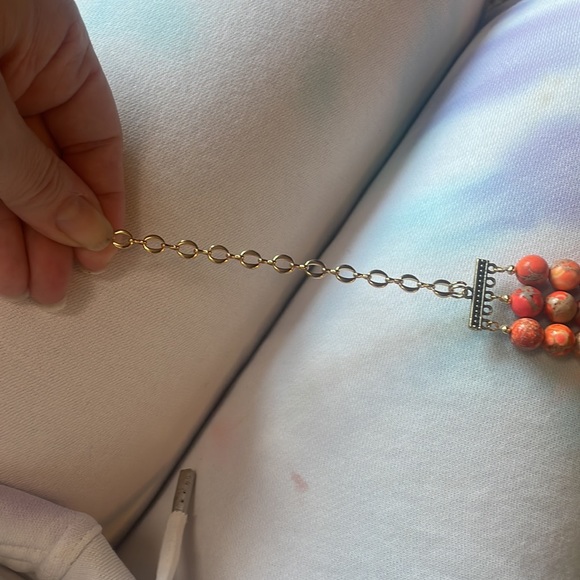 Beaded choker necklace - orange beads 3 strands - Picture 4 of 4